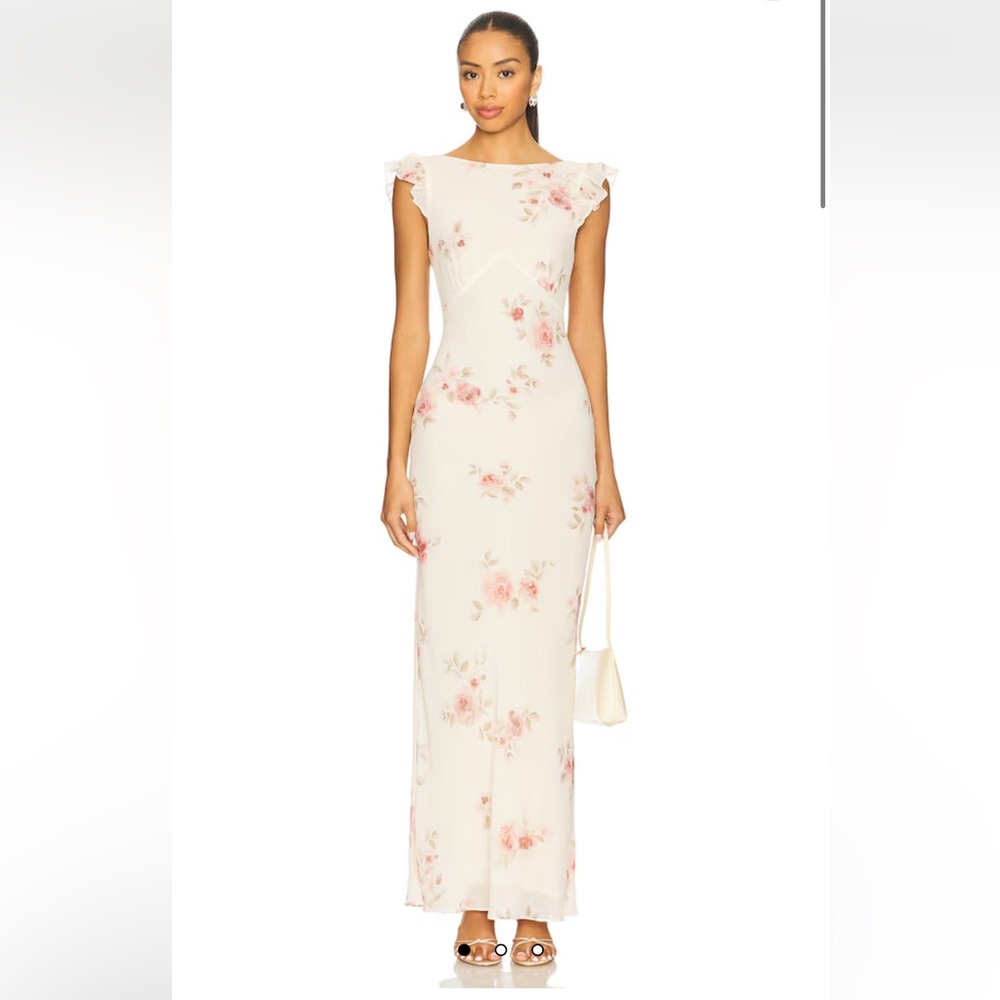 Stone Cold Fox Cream Maxi Dress with Pink Floral Print